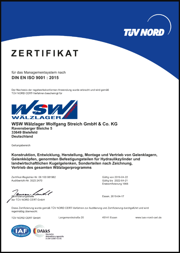 WSW Wälzlager Wolfgang Streich GmbH & Co. KG | Qualität
